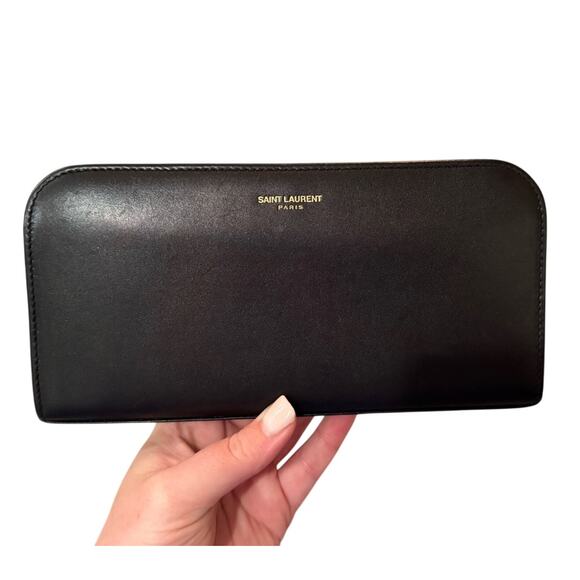 Authentic Saint Laurent Black Leather Continental Long Zip Wallet Full Inclusion - Picture 1 of 7